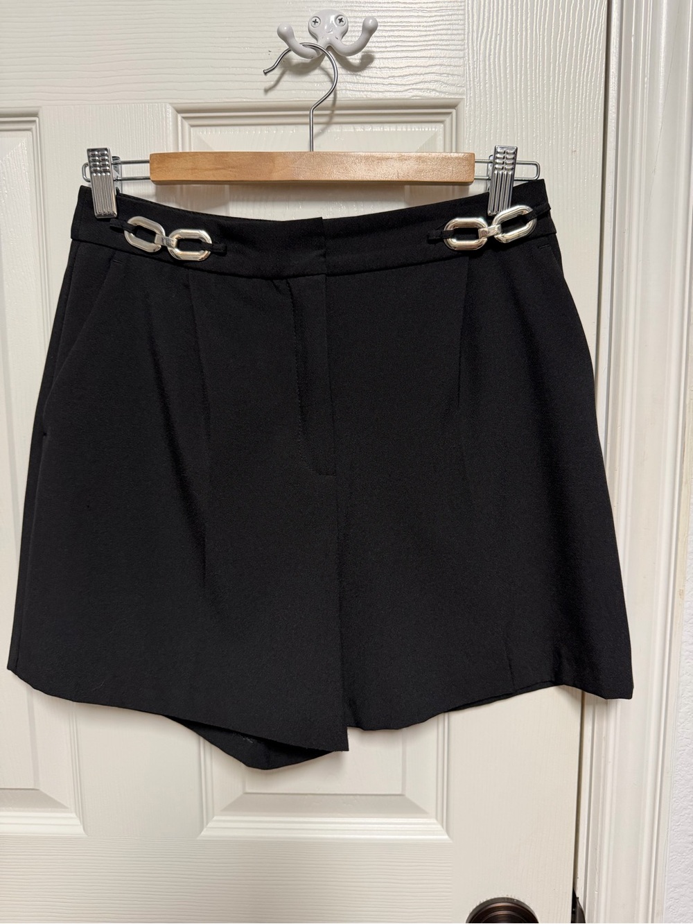 Zara Black Tailored Shorts with Silver Chain Detail, size S